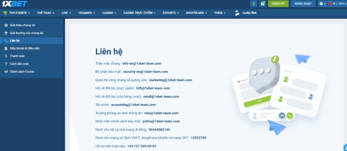 Các kênh hỗ trợ chính 1xbet