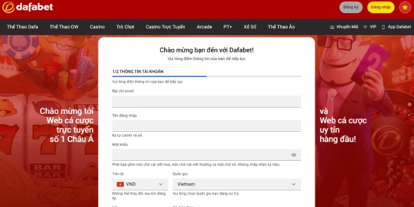 Đăng ký tài khoản tại Dafabet