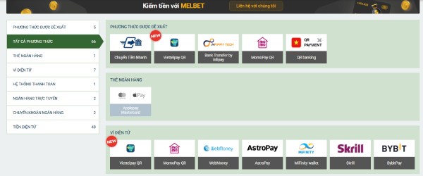 Thanh toán tại Melbet