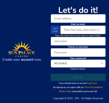 Registration at Sun Palace Casino