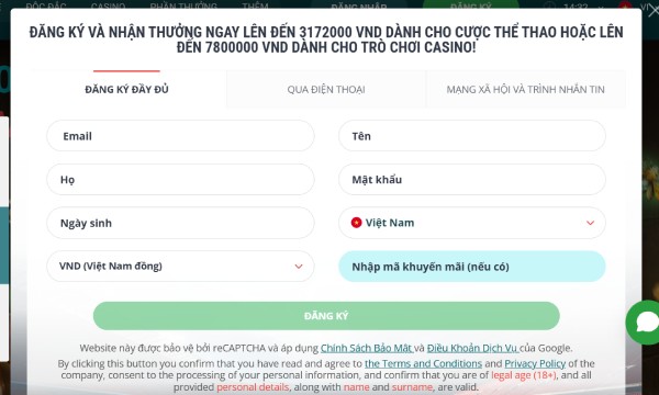 Hướng dẫn đăng ký tài khoản tại 22bet